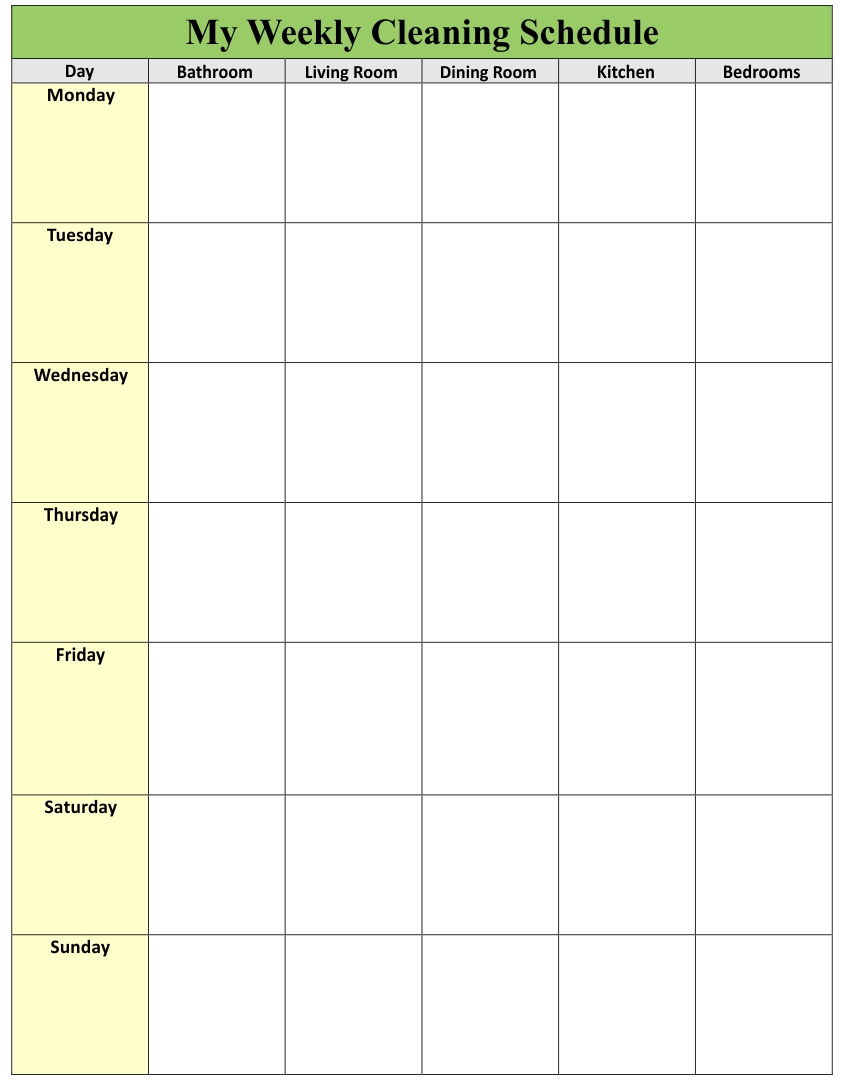 sample of shower schedule template
