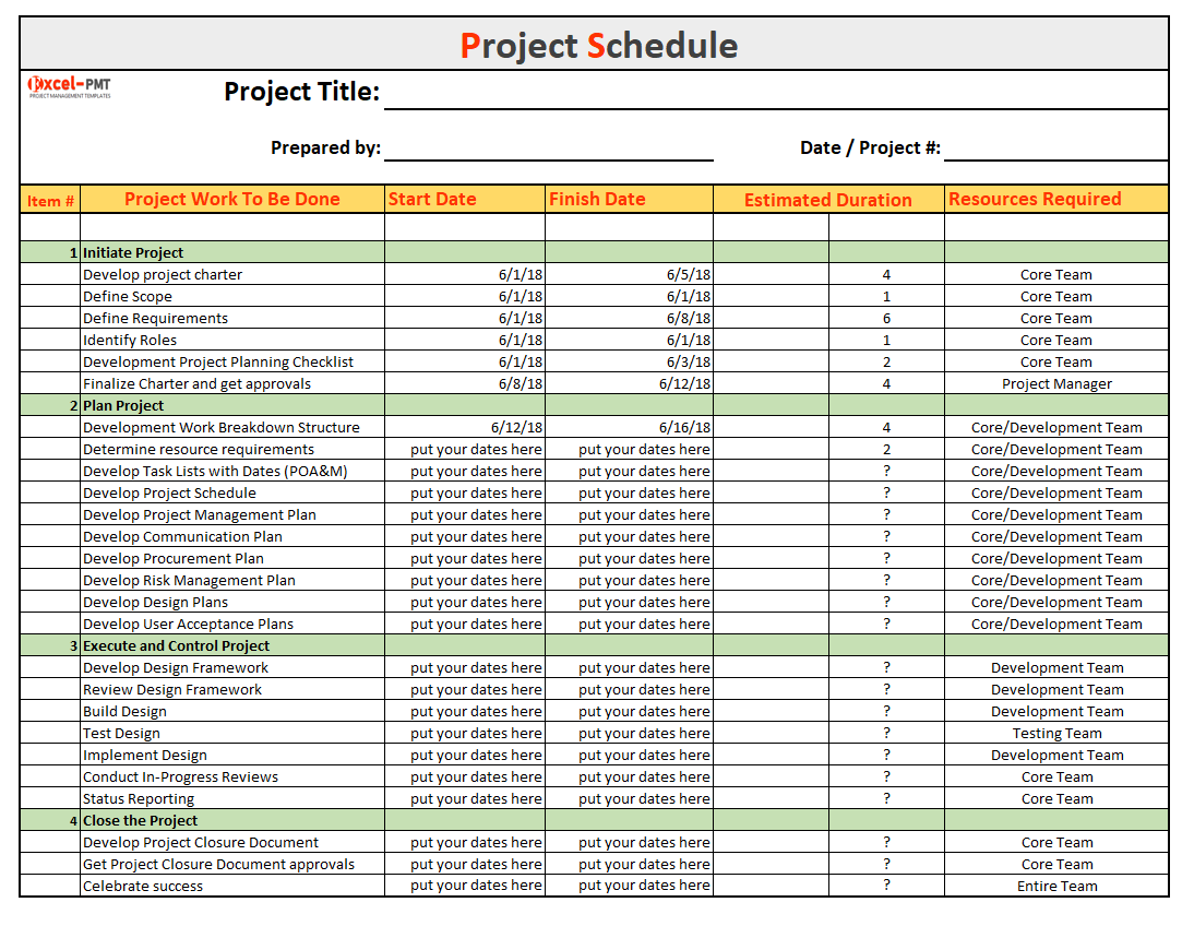 sample of simple project schedule template