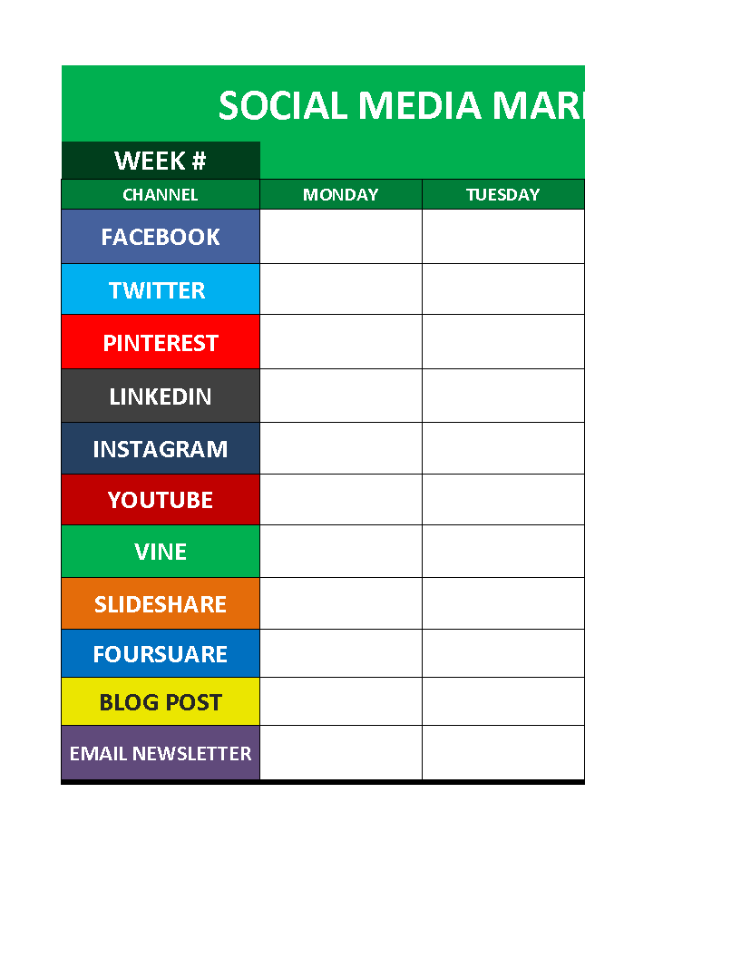 sample of social media schedule template