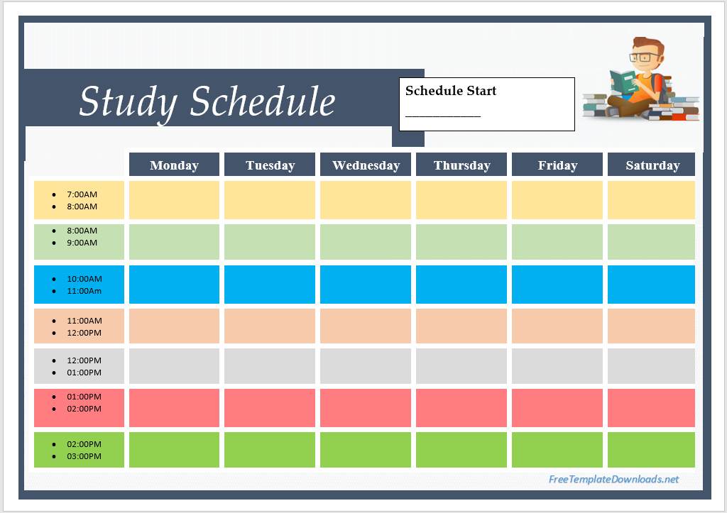 sample of study schedule template