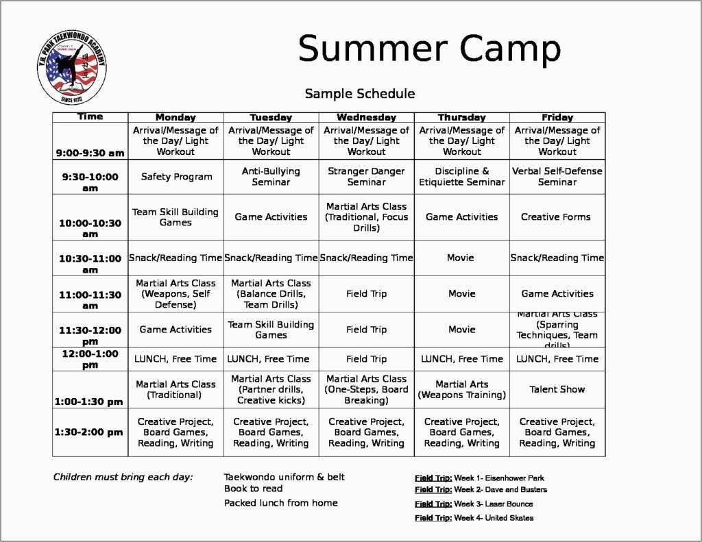 Lovely Free Summer Camp Schedule Template | Best Of Template-Summer Camp Schedule Template Editable