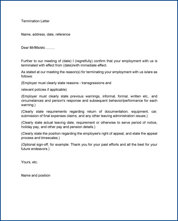 sample of terminate contract letter template