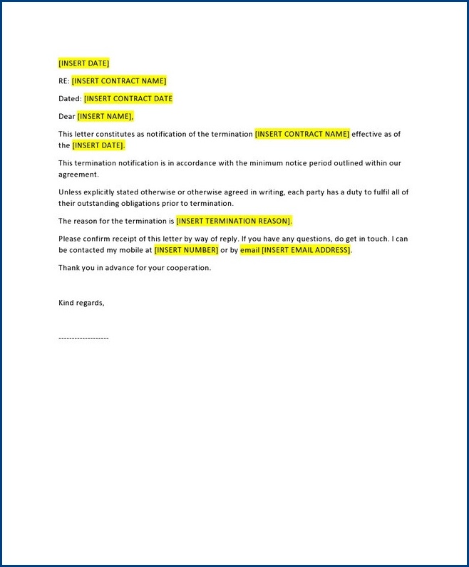 sample of termination of service letter template sample of termination of service letter template