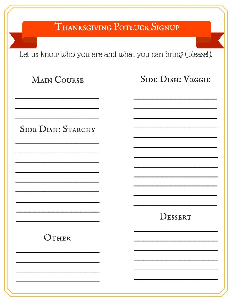 sample of thanksgiving potluck sign-up sheet template
