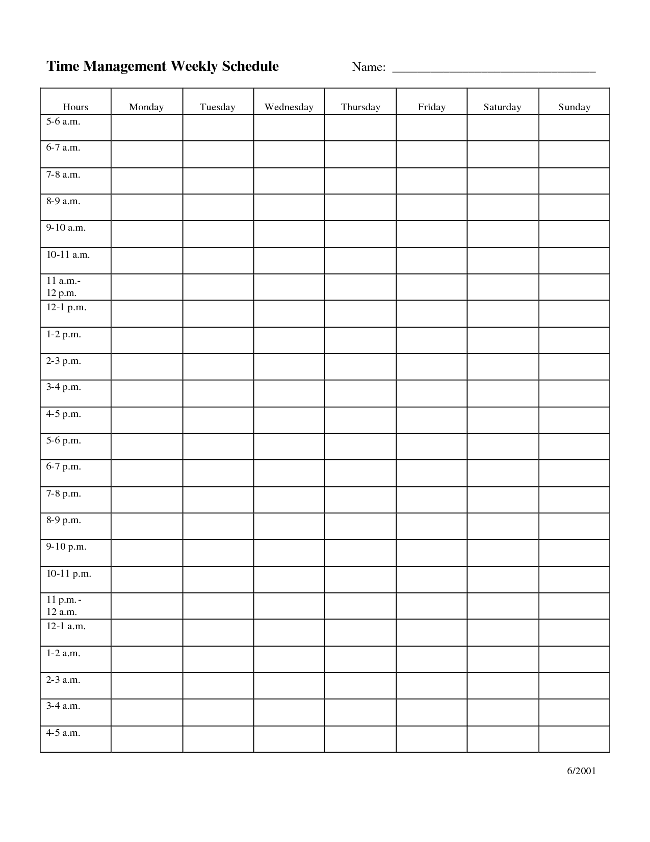 sample of time management schedule template