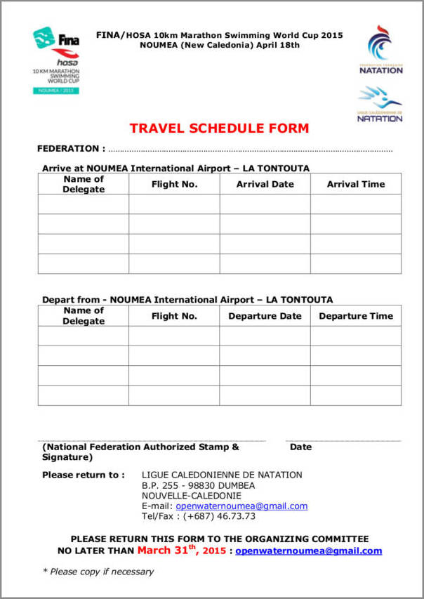 sample of travel schedule template