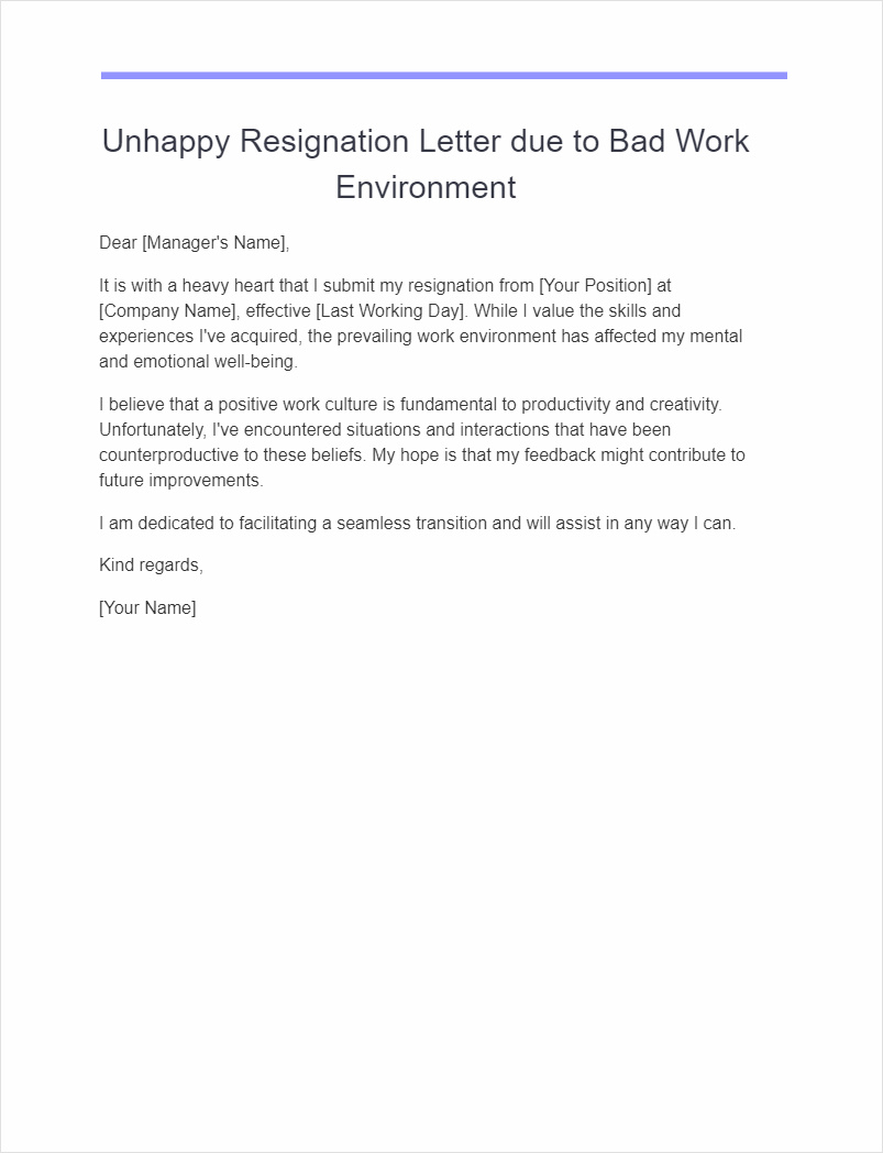 sample of unhappy resignation letter template due to poor management