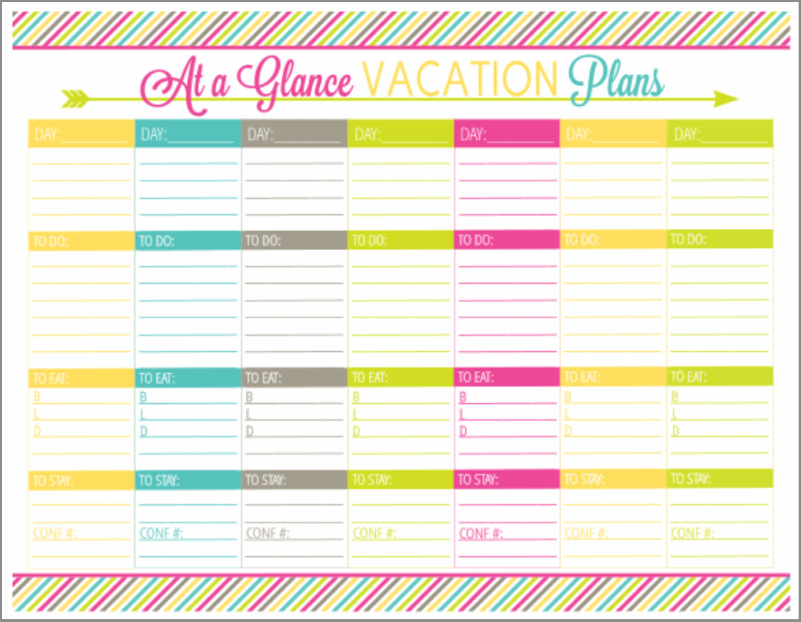 sample of vacation planner calendar template