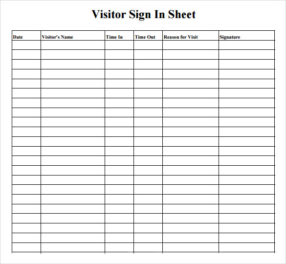 sample of visitors sign-in sheet template