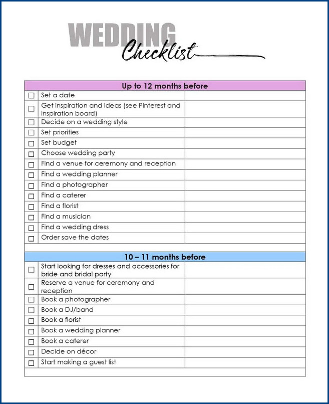 sample of wedding to do list template