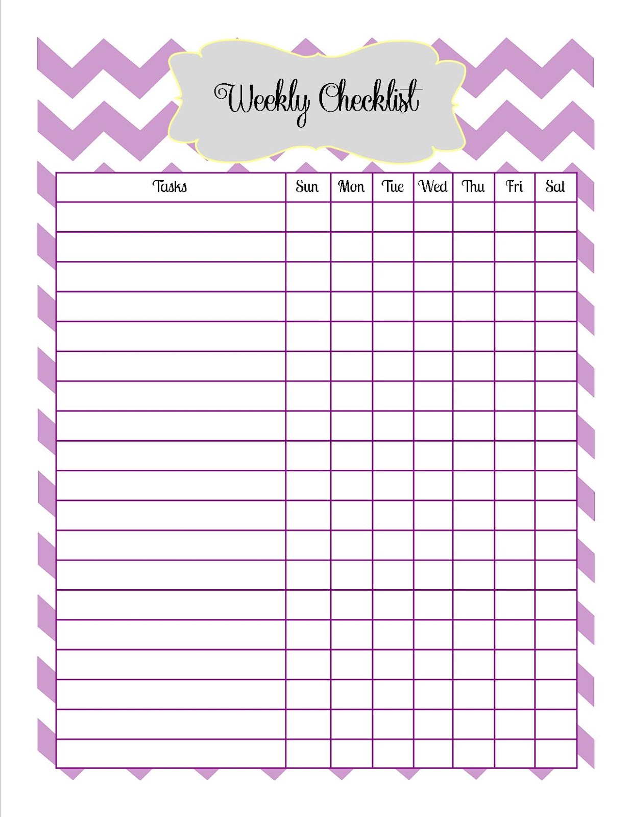 sample of weekly checklist template