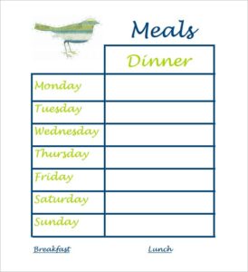 Printable Weekly Dinner Schedule Template
