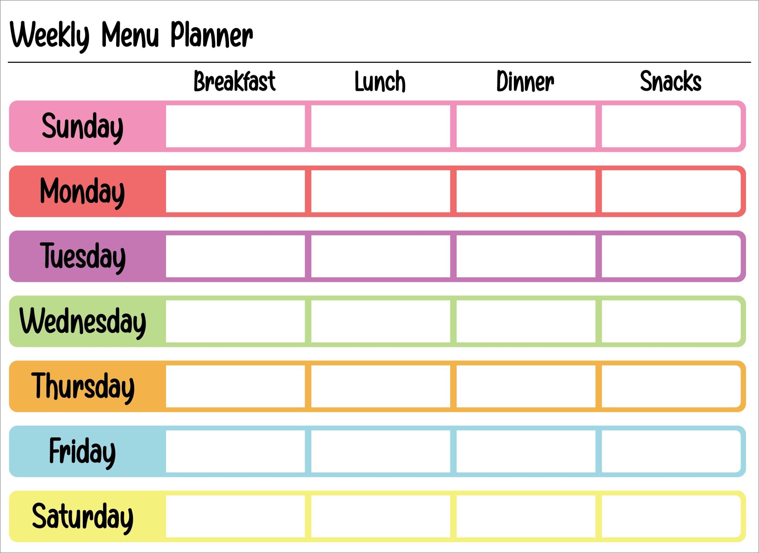 sample of weekly food schedule template