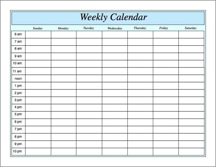 sample of weekly schedule template with hours