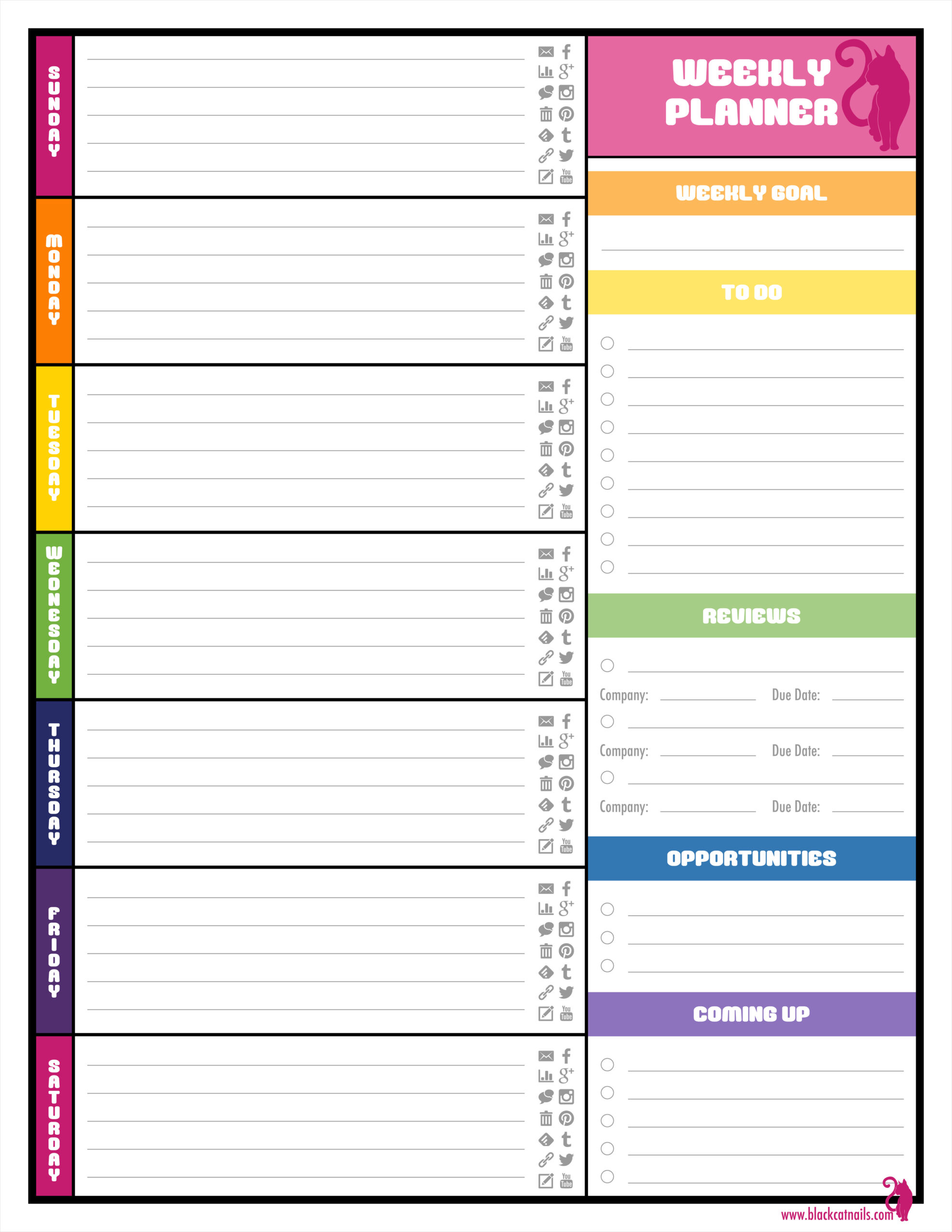 sample of weekly student planner template