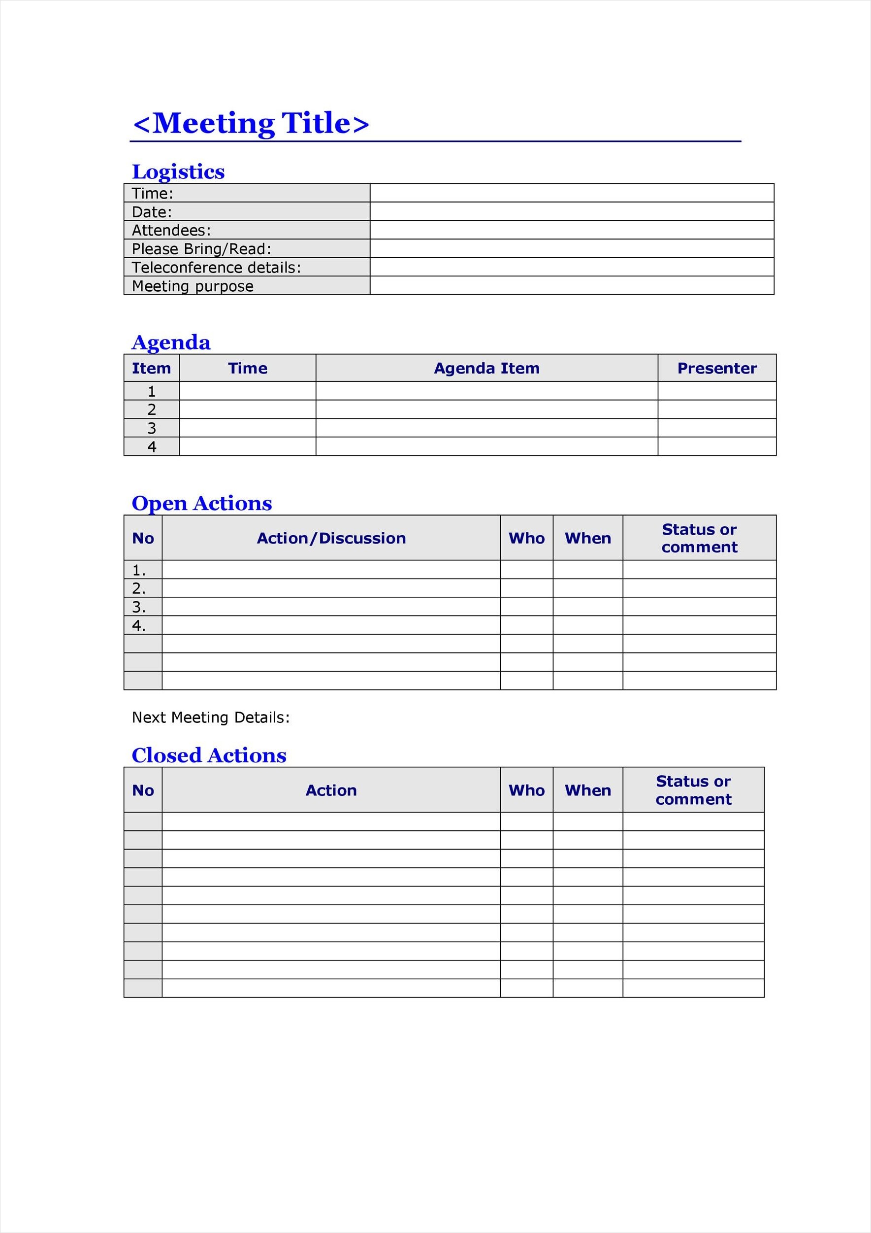 sample of work meeting agenda template