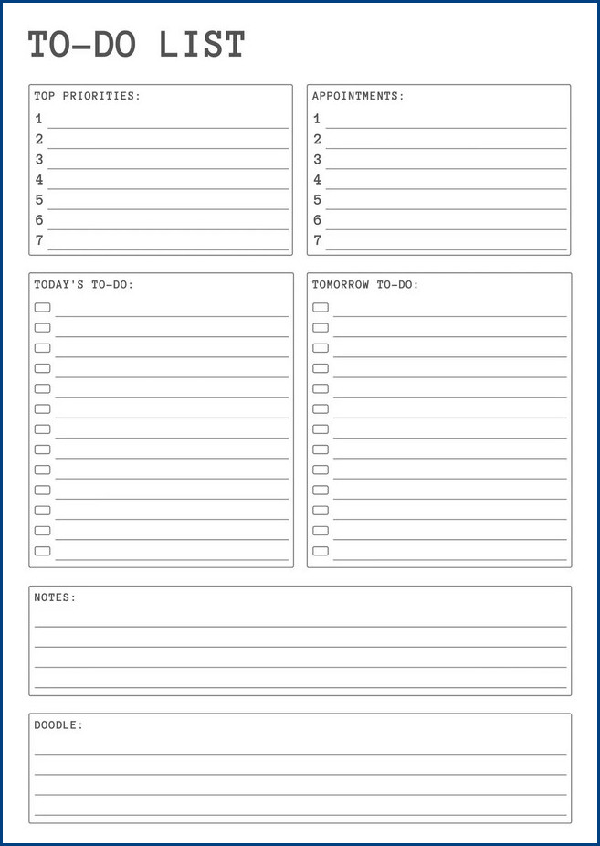 sample of work to do list template