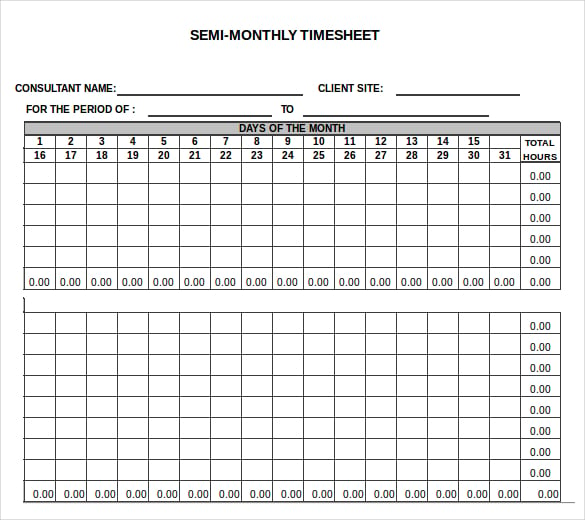 semi monthly timesheet template example