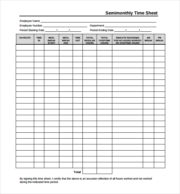 semi monthly timesheet template sample
