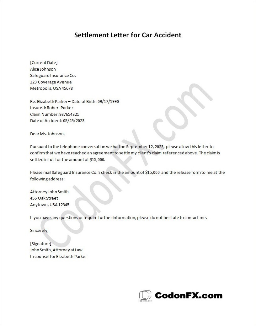 Downloadable settlement letter for car accident template available in Word for easy editing