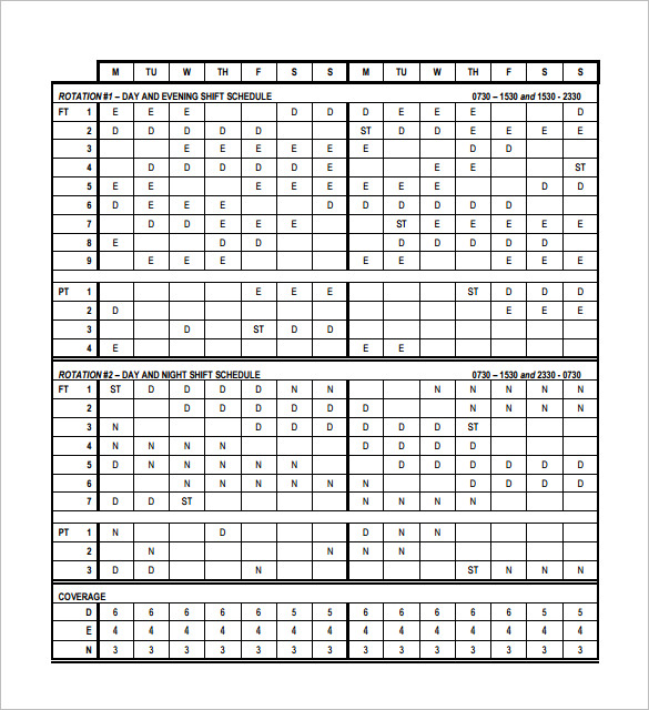 shift rotation schedule template example