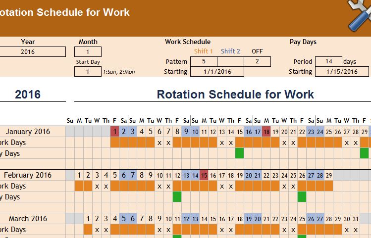 shift rotation schedule template sample