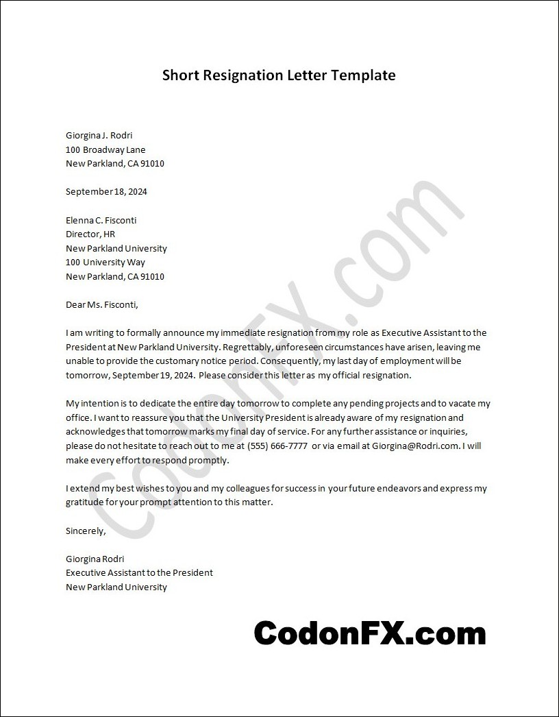 Individual completing a blank short resignation letter template