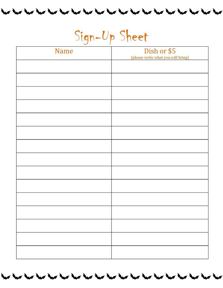 sign-up sheet template for food