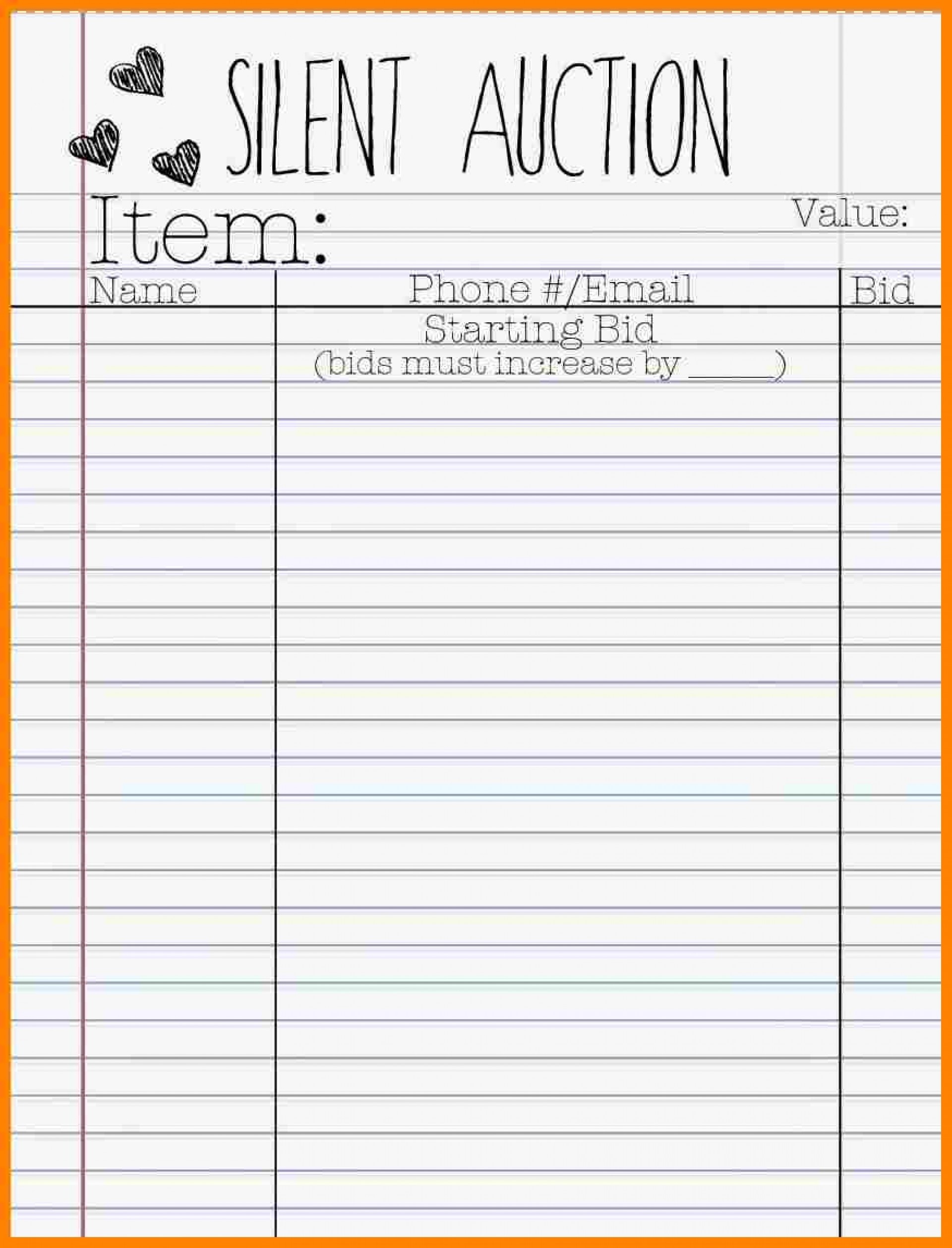silent auction sign up sheet template example