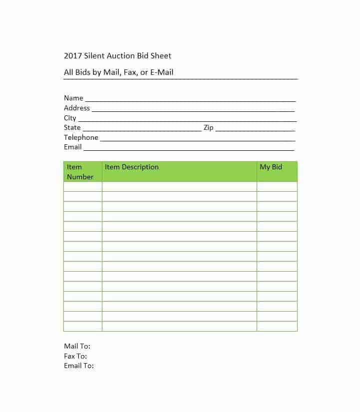 silent auction sign-up sheet template