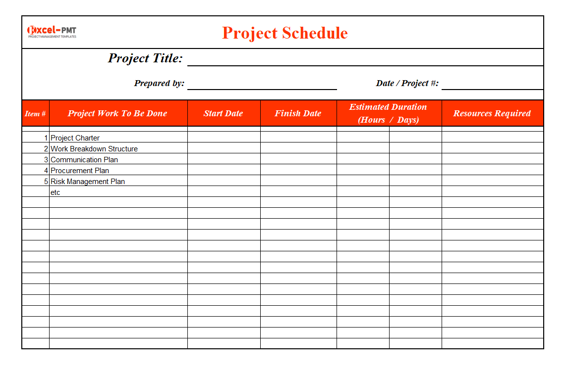 simple project schedule template