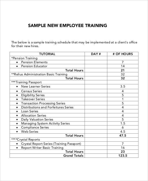 staff training schedule template example