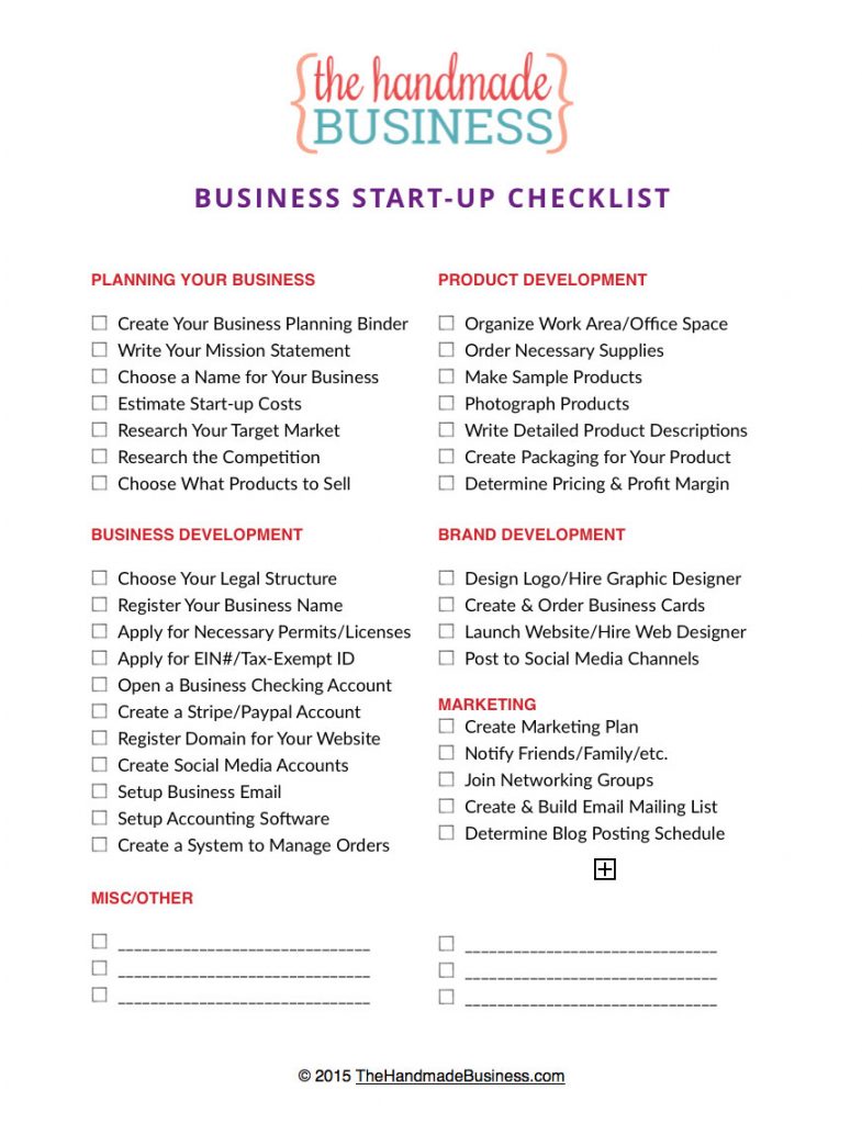 startup business checklist template example