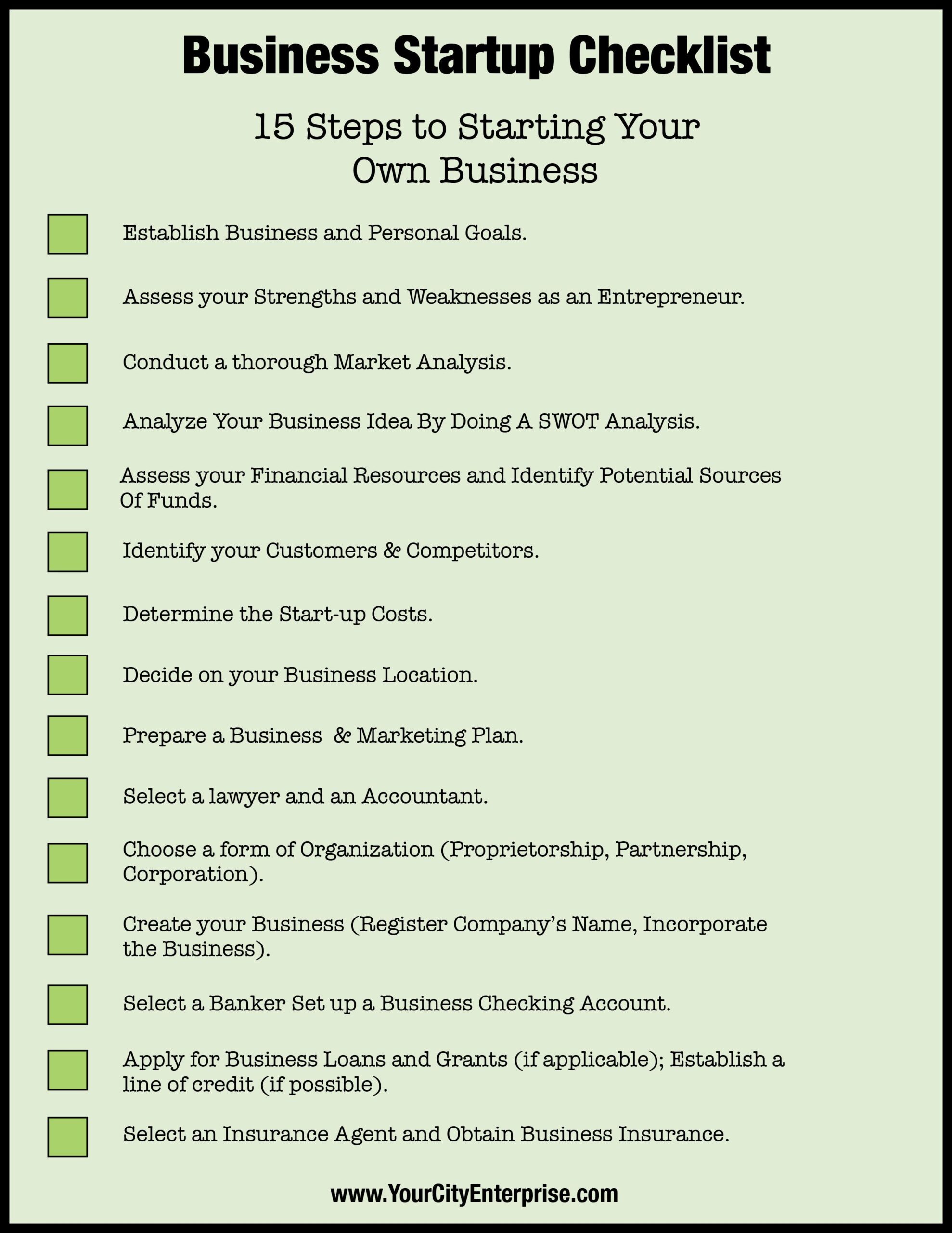 startup business checklist template