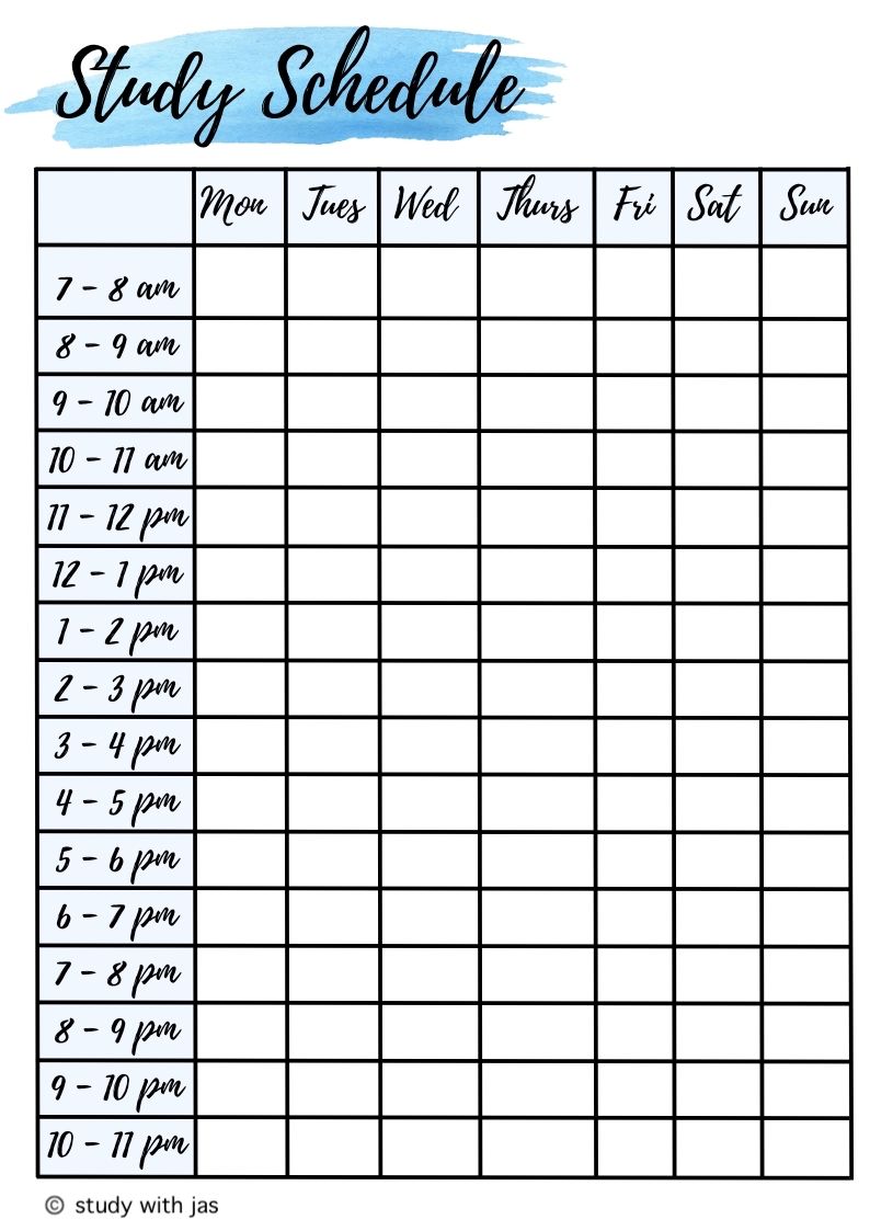 study schedule template sample
