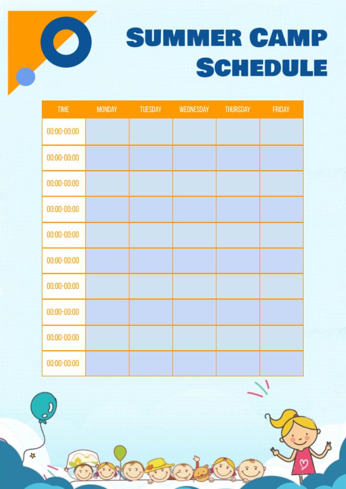 summer camp schedule template example