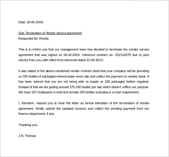 supplier termination letter template sample