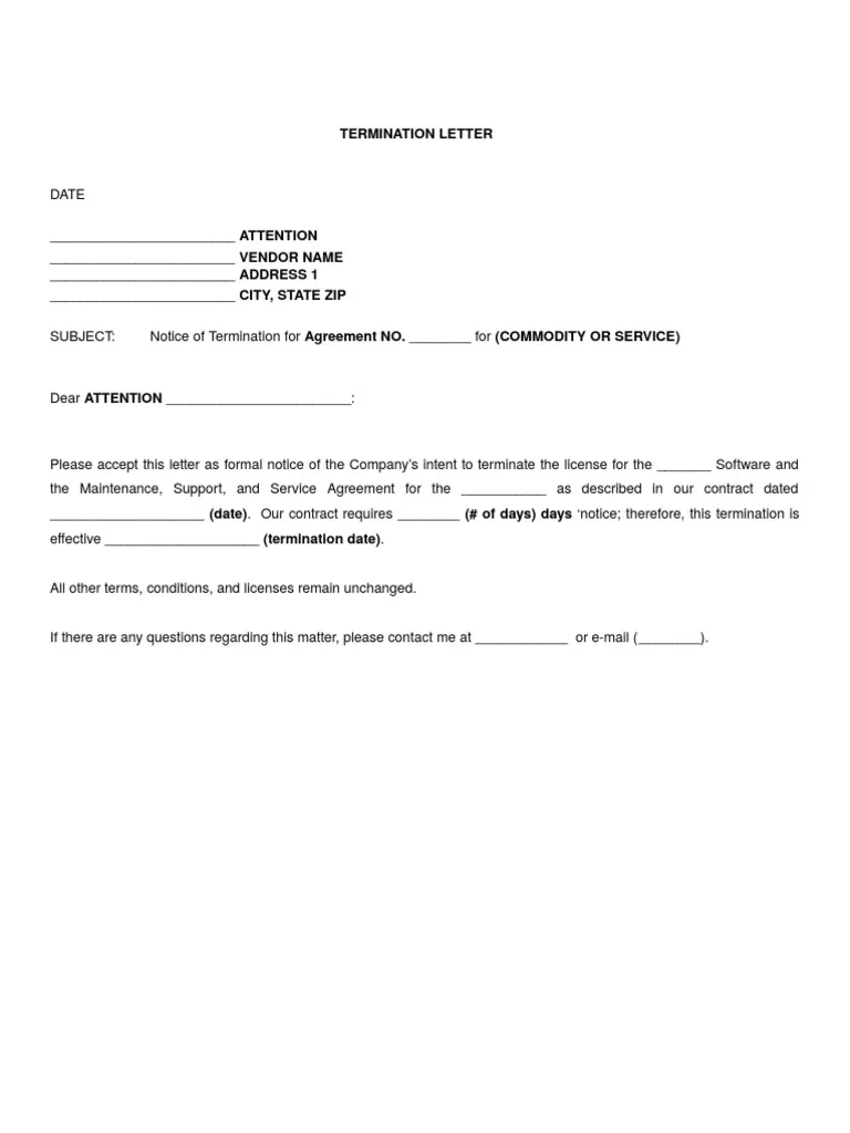 supplier termination letter template
