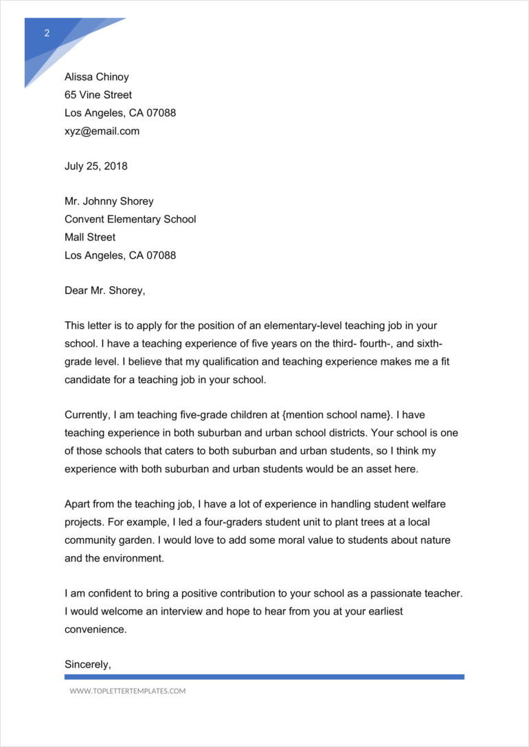 teacher cover letter template with experience