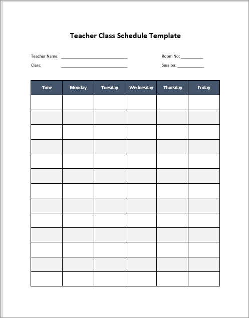 teacher schedule template example