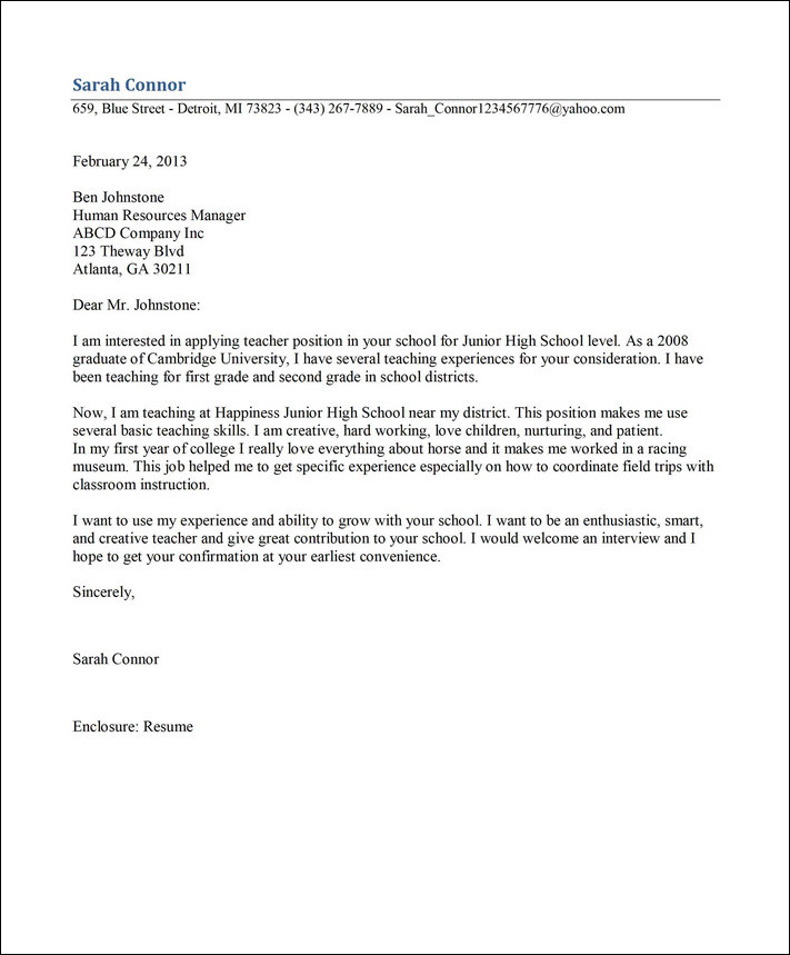teachers cover letter template sample teachers cover letter template sample