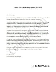 Thank You Letter Template for Donation