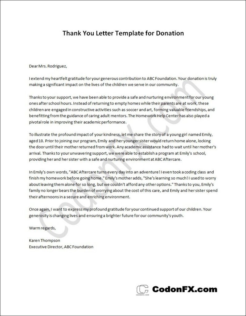 Thank You Letter Template for Donation