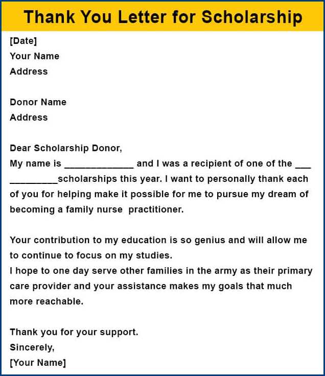 thank you letter template for scholarship example