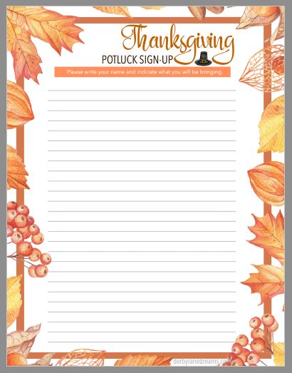 thanksgiving dinner sign-up sheet template example