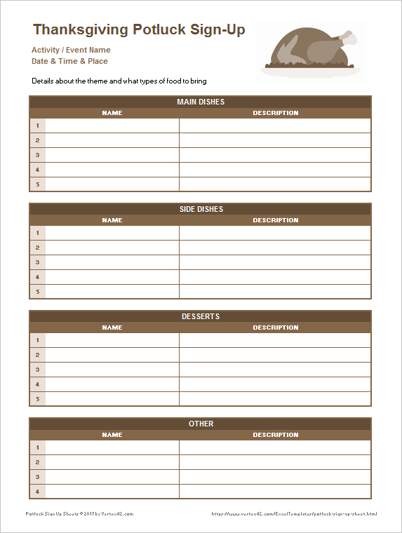 thanksgiving potluck sign-up sheet template example