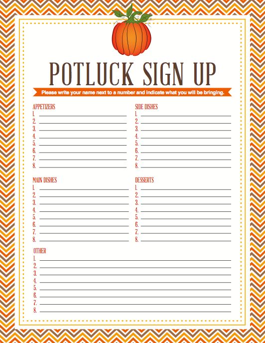 thanksgiving potluck sign-up sheet template