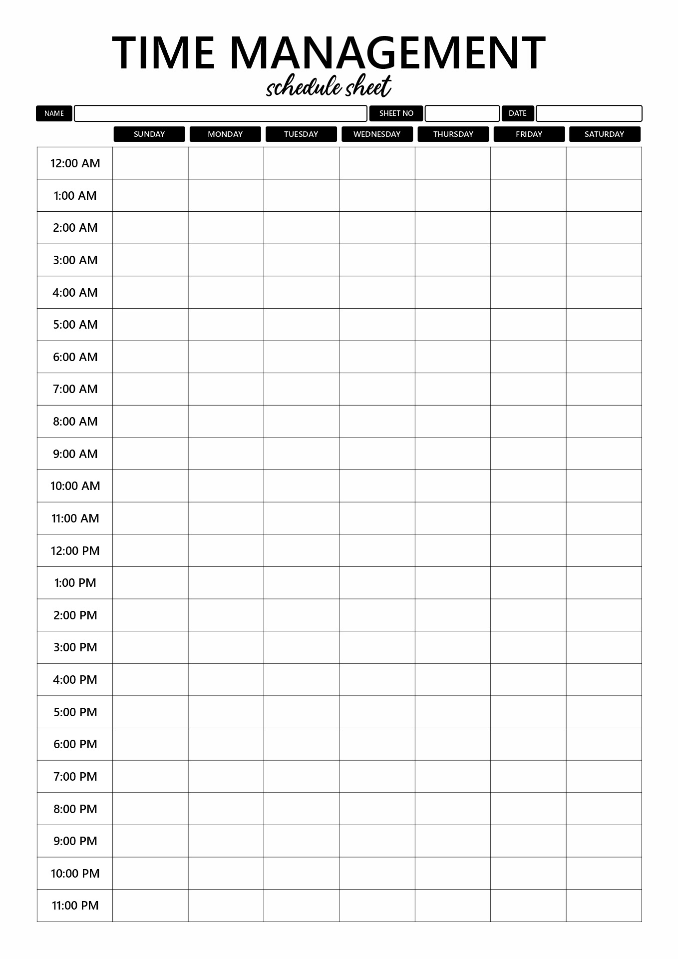 time management schedule template example