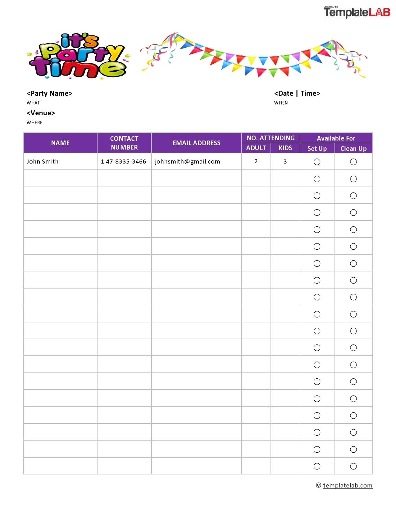 Take Time Slot Sign Up Sheet Template Excel
