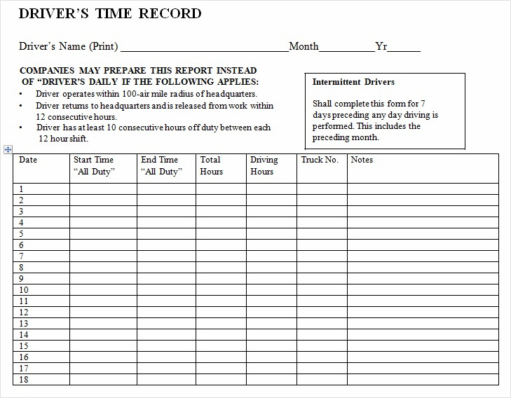 timesheet template for truck drivers sample
